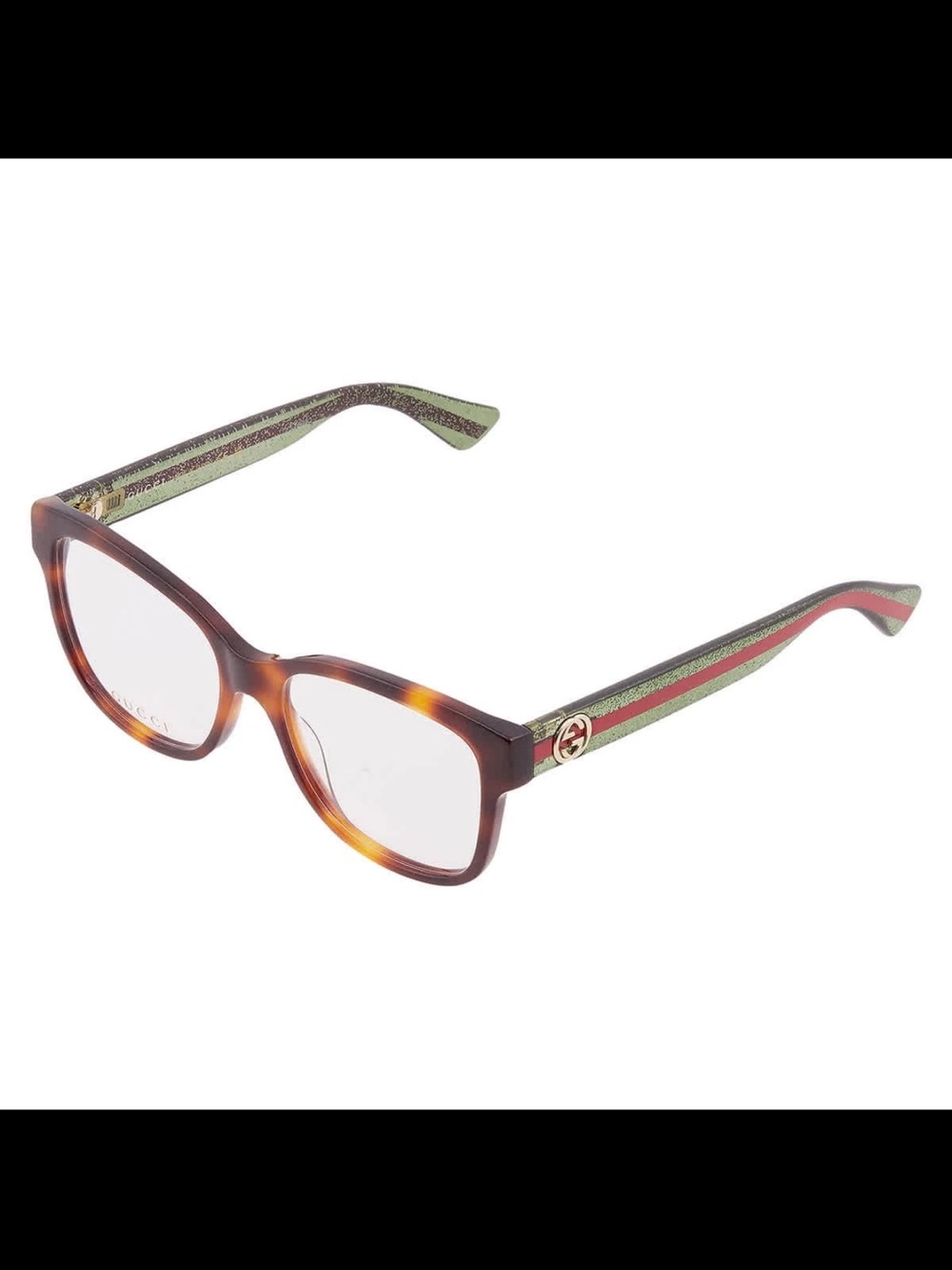 Gucci Tortoiseshell Frame Glasses with Green and Red Stripe Temples Gg0038oN - Picture 9 of 10